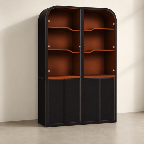 Panama Cognac Leather Wall Bar Cabinet